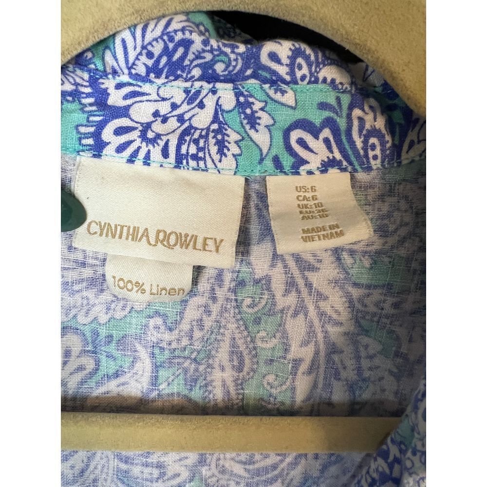 Cynthia Rowley linen blue & green paisley‎ sundress sleeveless shift Size 6 - Picture 3 of 5